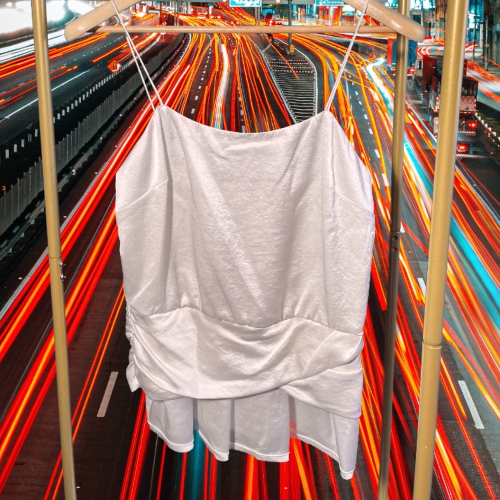 10 Crosby Derek Lam White Silk Ruched Peplum Cami Top | NWT